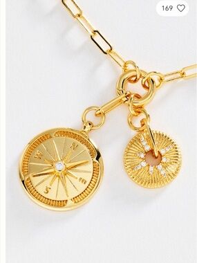 New! Anthropologie 14K Gold Plated Coastal Compass Charm Necklace NWT (3011)